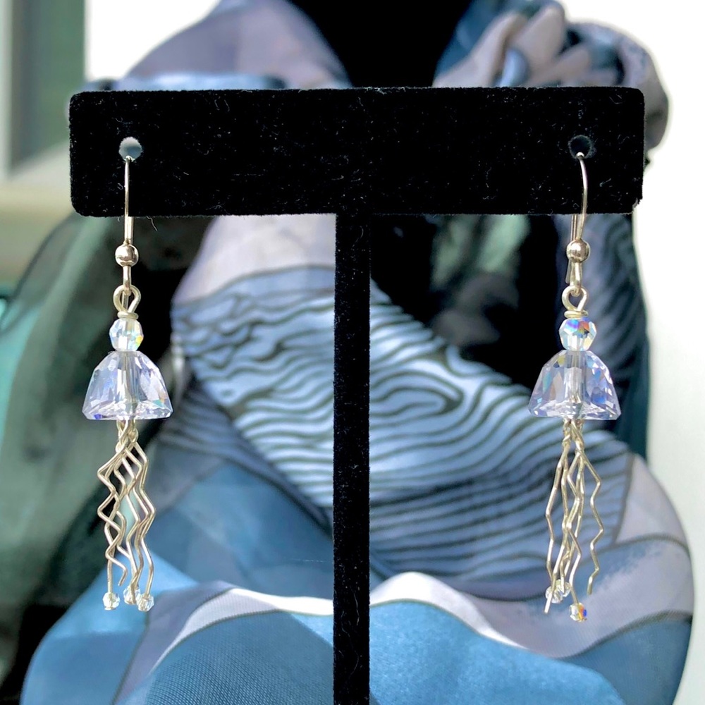 Glass Jellyfish Silver Earring By Patsy Evins